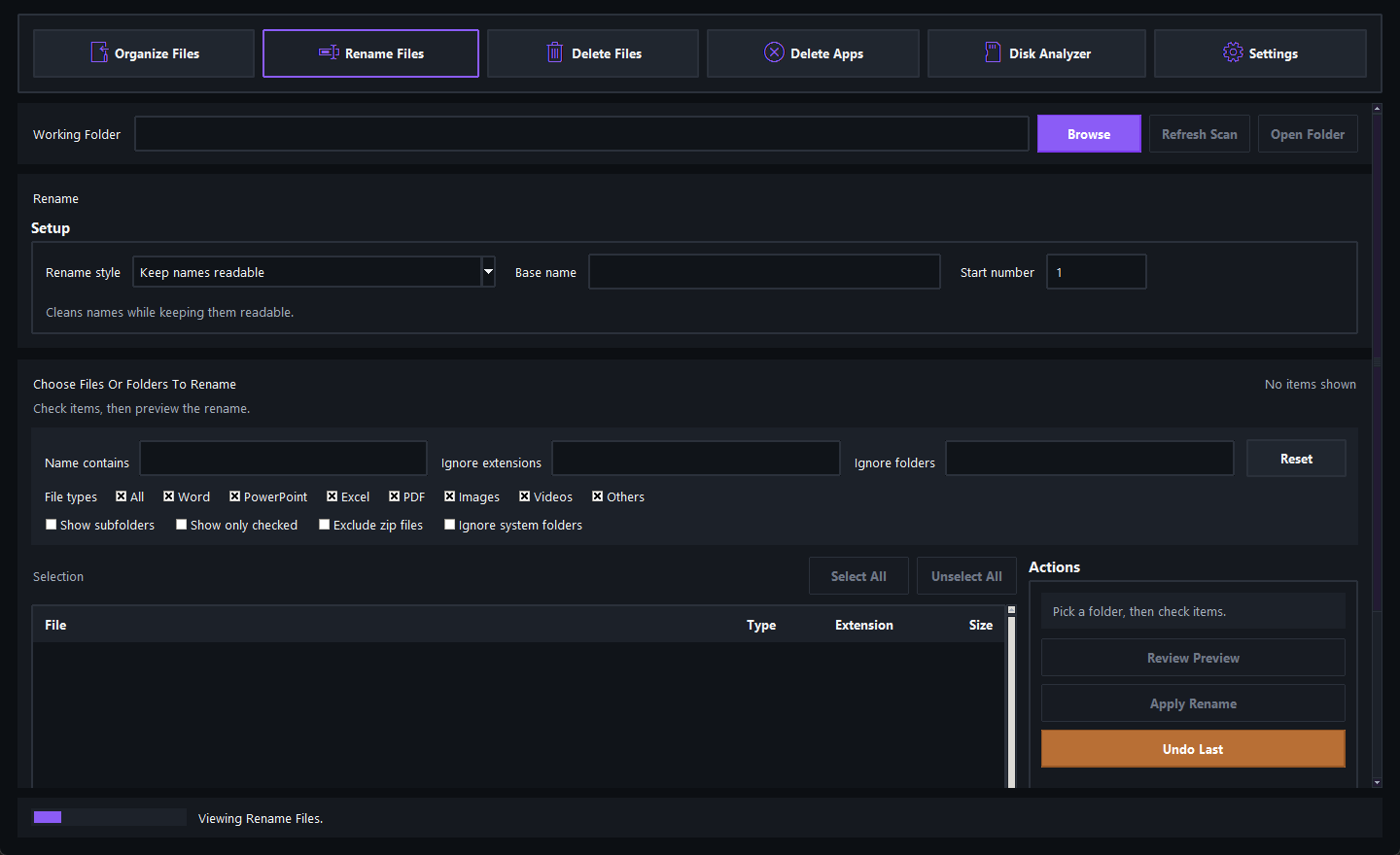 Rename Files view